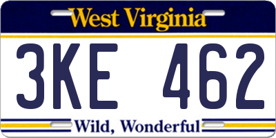 WV license plate 3KE462