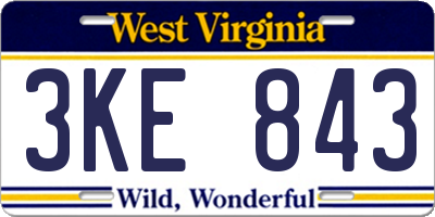 WV license plate 3KE843