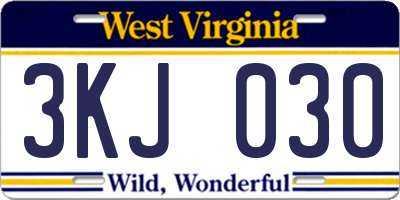 WV license plate 3KJ030