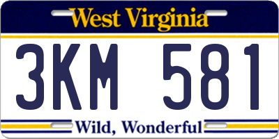 WV license plate 3KM581