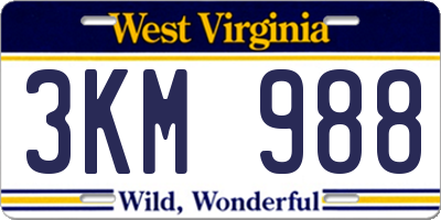 WV license plate 3KM988