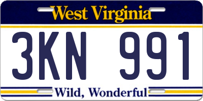 WV license plate 3KN991