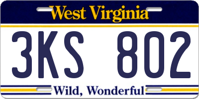 WV license plate 3KS802