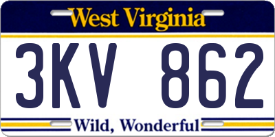 WV license plate 3KV862