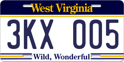 WV license plate 3KX005