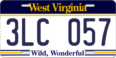 WV license plate 3LC057