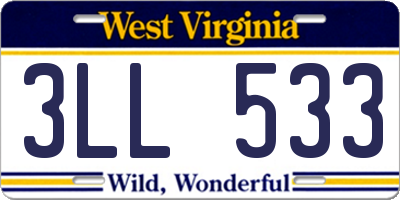 WV license plate 3LL533