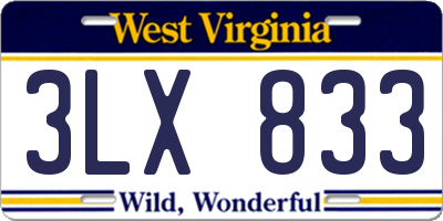 WV license plate 3LX833