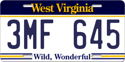 WV license plate 3MF645