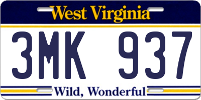WV license plate 3MK937