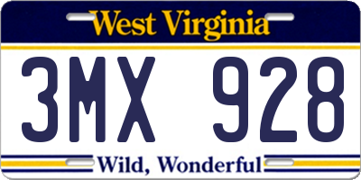 WV license plate 3MX928