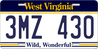 WV license plate 3MZ430
