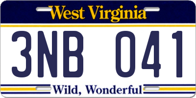 WV license plate 3NB041