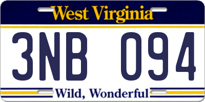 WV license plate 3NB094