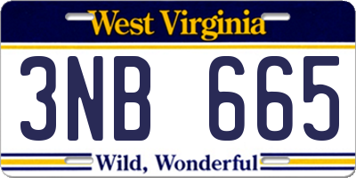 WV license plate 3NB665