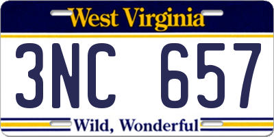 WV license plate 3NC657