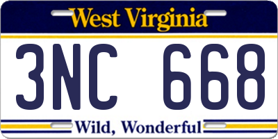 WV license plate 3NC668