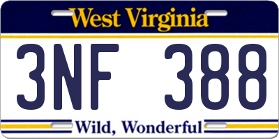 WV license plate 3NF388