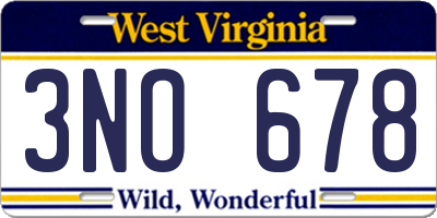 WV license plate 3NO678