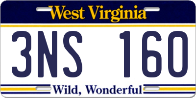WV license plate 3NS160