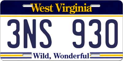 WV license plate 3NS930