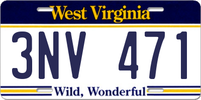 WV license plate 3NV471