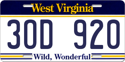 WV license plate 3OD920