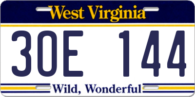 WV license plate 3OE144