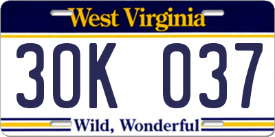 WV license plate 3OK037