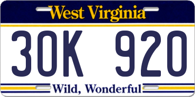 WV license plate 3OK920
