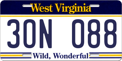 WV license plate 3ON088