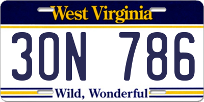 WV license plate 3ON786