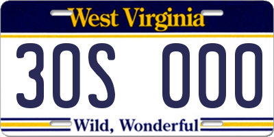 WV license plate 3OS000