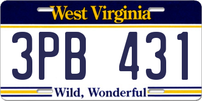 WV license plate 3PB431