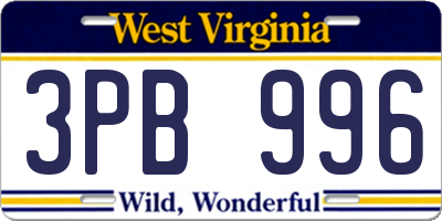 WV license plate 3PB996