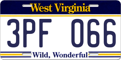 WV license plate 3PF066