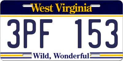 WV license plate 3PF153