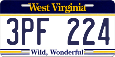 WV license plate 3PF224