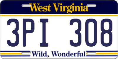WV license plate 3PI308