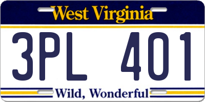WV license plate 3PL401