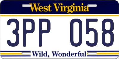 WV license plate 3PP058