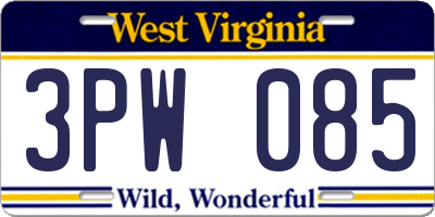 WV license plate 3PW085