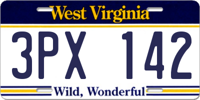 WV license plate 3PX142