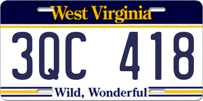 WV license plate 3QC418