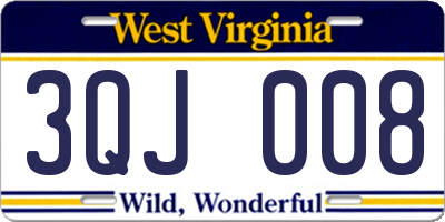 WV license plate 3QJ008