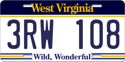 WV license plate 3RW108
