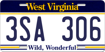 WV license plate 3SA306