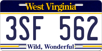 WV license plate 3SF562