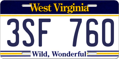 WV license plate 3SF760