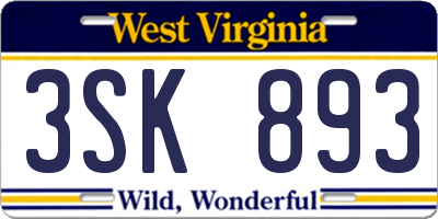 WV license plate 3SK893